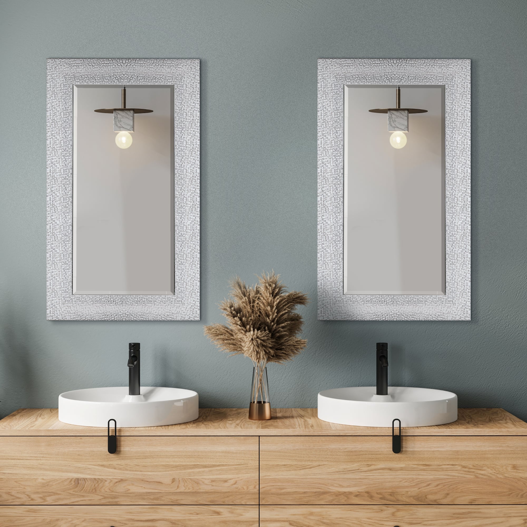 Head West 29" Chrome & White Tile Textured Frame Vanity Mirror